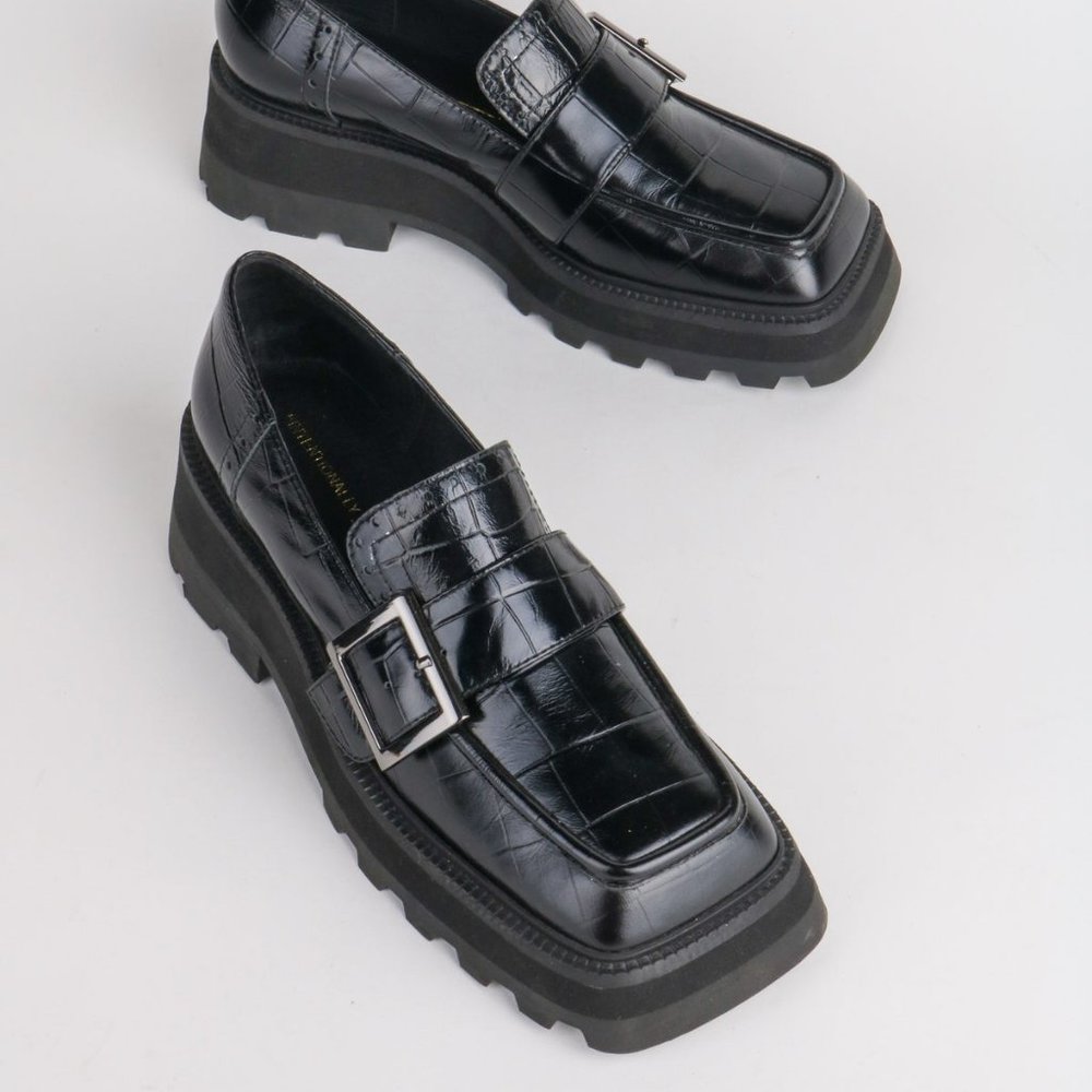 INTENTIONALLY BLANK Toronto Black Croc Chunky Loafers
